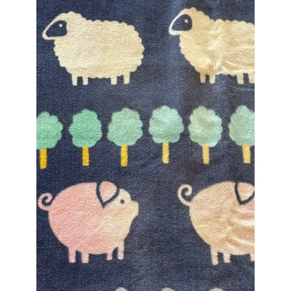 Speckta Designs 1986 Vintage Farm Animal Towel Navy 80s Novelty Geese Pigs Cows